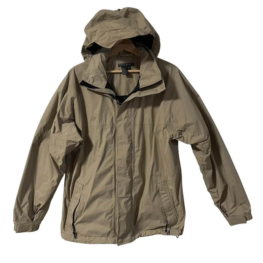 Royal Robbins Mens Tan Ripstop Nylon Hooded Outdoor Travel Jacket Size‎ M Khaki